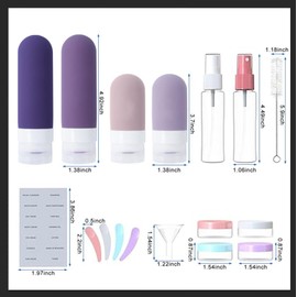 Juego de 17 Botellas de Viaje Silicona, Juego de Botes Viaje Rellenables, Kit Viaje Avion Botellas Viaje para Champú, Loción,con Etiqueta (Morado)