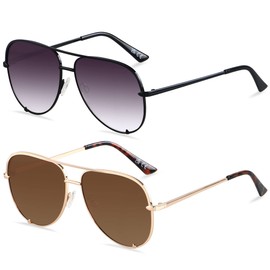 ANDWOOD Oversized Aviator Sunglasses for Women Men Big Large UV Protection Fashion Sun glasses UV Protection Fade Brown Shades