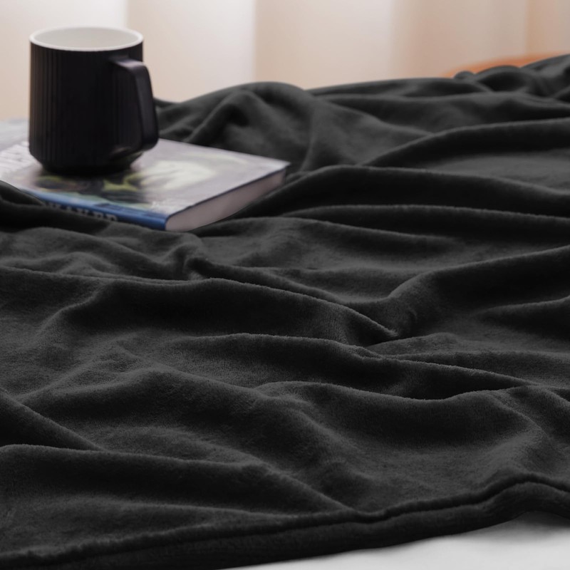 WAVVE Fleece Blanket Sofa Throw Black 4ft x 5ft -