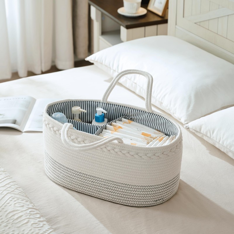 luxury little Diaper Caddy Organizer, Large Cotton Rope Nursery Baby