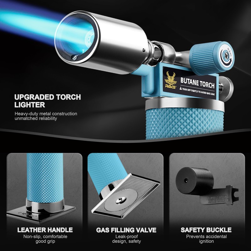 RAVS Butane Torch Lighter, Refillable Kitchen Torch with Adjustable Flame