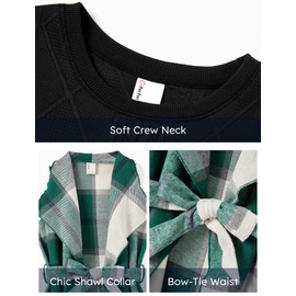 PATPAT Little Girl Fall Outfit – Soft Textured Dress and Plaid Cardigan Jacket – Easy Layering for Cool Days, 6–7 Years