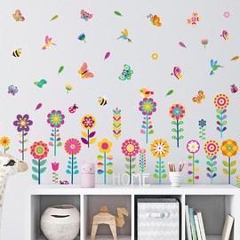 62Pcs Sunflower Wall Decor Stickers Birds Bees Butterlies Small Wall Decal Waterproof Window Wall Stickers for Girls Boys Baby Bedroom Nursery Wall Decor Self-Adhesive (Sun Flowers)