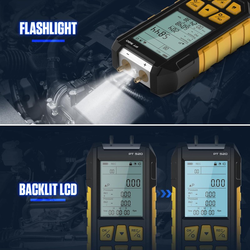 AUTOOL Manometer Gas Pressure Tester,Digital Manometer HVAC,10 Units Differential Dual