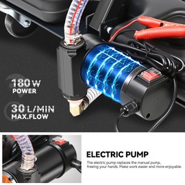 [17 Gallon] Electric Oil Drain Pan with Pump Evacuation Hose T-Handle Low-Profile Design Compatible with Trucks, Buses and RVs, Black