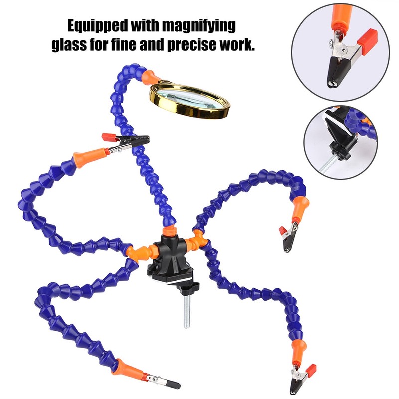 Five Arm Flexible Soldering Station Clip with Magnifying Glass Welding