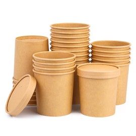 Giwrmu 16 Oz Paper Soup Containers with Lids 25 Pack Compostable Paper Soup Cups Biodegradable Bowls Disposable Paper Bowls Heavy Duty To Go Soup Container for Ice Cream, Yogurt, Cold and Hot Food