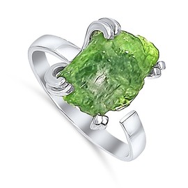 Natural raw gemstone adjustable finger ring with white gold over 925 sterling silver, perfect birthstone gift for her, Uniquelan Jewelry (green-tourmaline)