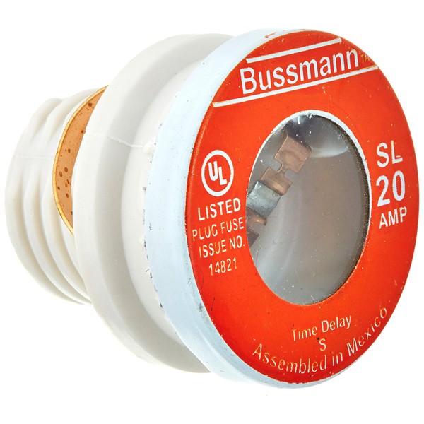 Bussmann SL-20 20 Amp Time Delay Loaded Link Rejection Base Plug Fuse, 125V UL Listed, 4-Pack