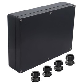 Otdorpatio Junction Box IP65 Waterproof ABS Plastic Electrical Project Case Power Junction Boxes, Project Box with 4 PCS M16 Cable Glands 10.35x7.17x2.36 inch (263 x 182 x60 mm)