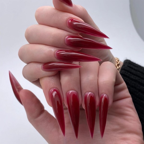 BABALAL Press on Nails Long Stiletto Fake Nails Red Glue