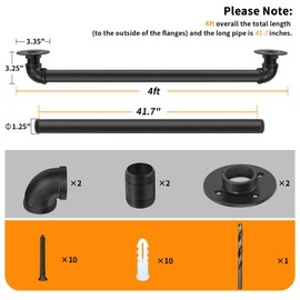 PNBO Wall Handrail 4FT/120CM,Industrial Staircase Railing 1.25 Inch Tube Diameter,Galvanized Pipe Handrail,Handrails for Indoor Stairs with Wall Mount Support,for Wall Mounted Stairway Handrail