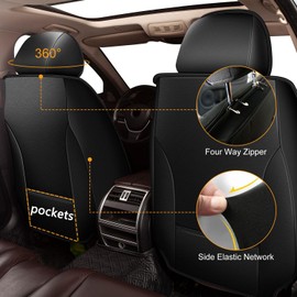 RAWAKORW Car Seat Covers Fit for Ford F150 F250 F350 F450 2009-2023 2024 2025 Front Set Leather Seat Covers Set with Lumbar Support Premium Automotive Cushion Protector(Front Set, Black&Red)