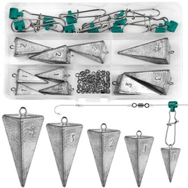 Annyswit Pack of 10 Pyramid Sinkers Fishing Weights, Surf Fishing Counterweight with Fishing Line Sinker Slide & Fishing Swivels (Black Nickel) for Saltwater Fishing Tackle 1oz 2oz 3oz 4oz