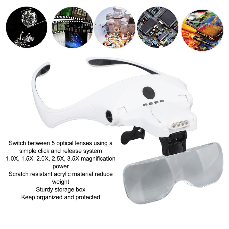 Rechargeable Headband Magnifier Hands Free Head Magnifying Glasses with 4