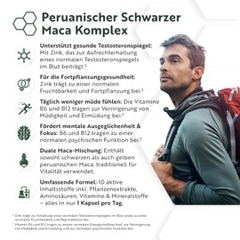 Nutravita Schwarzer Maca Komplex 6000mg mit Zink Ginseng, Bockshornklee, L Arginin, Vitamin B6 & Vitamin B12 für Energiestoffwechsel und Psychischen Funktion (EFSA) 180 Maca Kapseln für 6 Monate