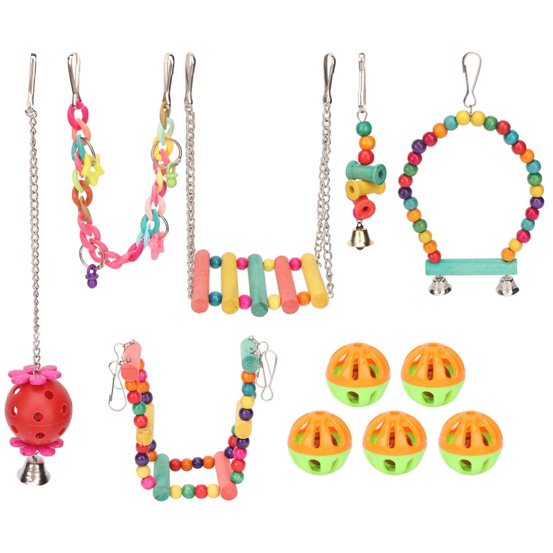 Bird Swing Hanging Toys Wooden Educational Colorful Parrot Swing Chewing