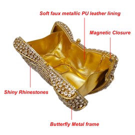 HUANG ZHUANG Bowknot Luxury Crystal Clutch Women Glitter Rhinestone Evening Bag for Party Wedding(Gold)