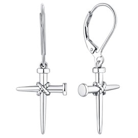 YL Nail Cross Earrings 925 Sterling Silver Criss Dangle Earrings Religious Jewelry Christian Baptism Gift