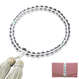 Kyoto Buddhist Altar Prayer Beads for Women, Pure Silk Head, Genuine Crystal, 2 Tien Indian Jade (Jade) [Prayer Bag Set] W-037 Kyoto Prayer Beads Can be used in all denominations
