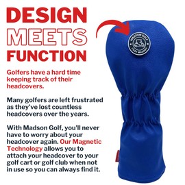 Madson Golf Cart Magnet Headcovers - Club Covers for Golf Clubs, with Rubber Magnet for Secure Positioning & Quick Access, Magnetic Golf Accessories, Golf Cart Accessories (H1 Hybrid - Blue and White)