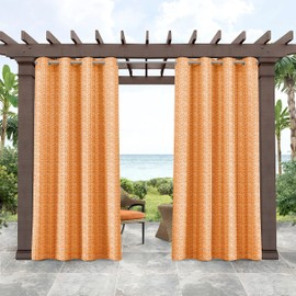 Tommy Bahama Indoor/Outdoor Mosaic Light Filtering Grommet Top Curtain Panel, 54"x96", Cancun Orange, Set of 2