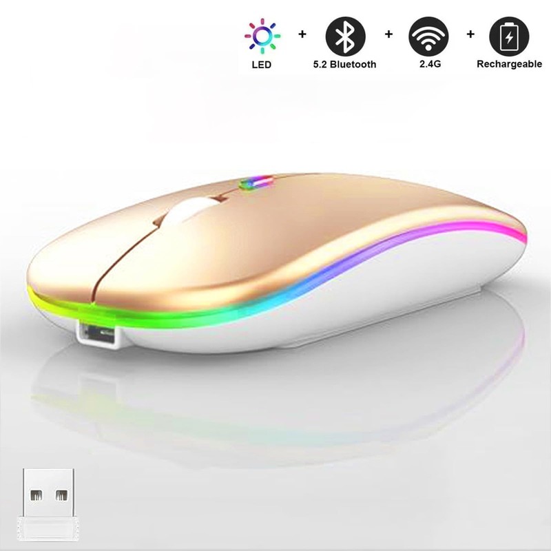 LED Wireless Slim Silent Dual-Mode 2.4G+BT Rechargeable 7-Color Portable Mobile