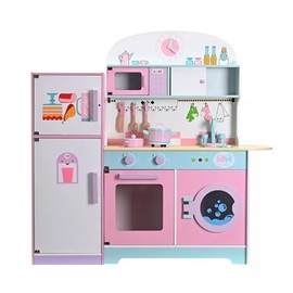 Wondrus Cocinita de Madera para Niñas - Refrigerador de Simulación 101cm - Madera ecológica y Segura - Utensilios y Accesorios Incluidos
