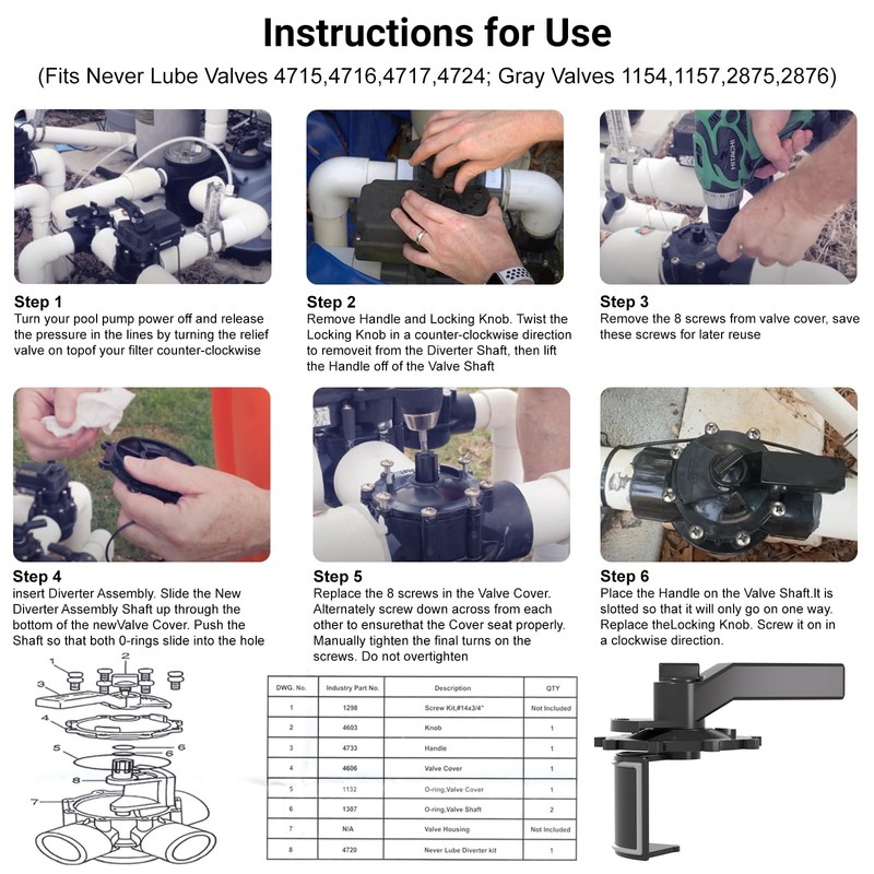 2-Port/3-Port Pool Valve Rebuild Replacement Kit for Jandy Neverlube Pool
