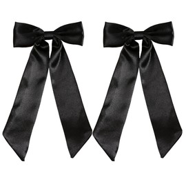 SALOCY Hair Clip, 2 PCS Satin Hair Ribbon Bows with Long Tail for Women Girls Hair Design (Black, 28.5 cm)
