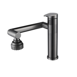 1080 Degree Swivel Bathroom Faucet Gun Grey Lavatory Basin Sink Faucet 1 Handle Big Angle Spray Aerator Spout Extender Universal 360° Rotating Arm Splash Filter 2 Water Outlet Modes