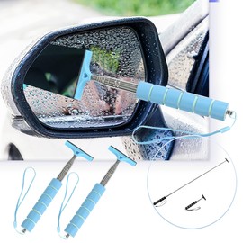Car Mirror Squeegee, Retractable Car Rearview Mirror Wiper, Side Mirror Squeegee, Portable Car Cleaning Tool for Rainy Foggy Weather,Universal Car Accessories (Blue, 2PCS)