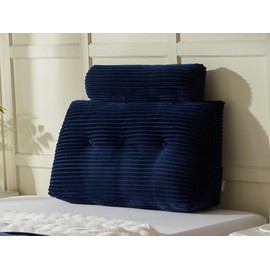 AmyWtb Headboard Wedge Pillow + A Long Neck Roll Pillow Body Pillow，Large Headboard Pillow with Removable Cover (Blue, Twin：39x8x20 inches)