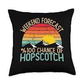 Weekend Forecast Chance of Hopscotch For Boys Weekend Forecast Shirts Funny Retro Hopscotch Throw Pillow, 18x18, Multicolor