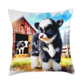 Miniature Cow Farm Barn Cow Lovers Art Design Throw Pillow