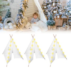 3pcs Teepee Tent with Mats and Lights for Kids, Canvas Teepee Play Tent with Mats, Indoor & Outdoor Playing Tents with White Mats for Girls & Boys Party Indoor Outdoor Games (White)