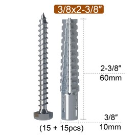 ZUYUEE 30PCS 3/8×2-3/8 in Screws and Wall Plugs Set,Concrete Anchors Wall Plugs for Brick