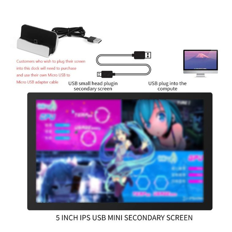 5in Computer Temp Monitor IPS USB Mini Screen PC Sensor