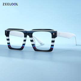Zeelool Stylish Square Eyeglasses Frame with Non-prescription Clear Lens for Men Kenish ZJGA634947-06 White-blue