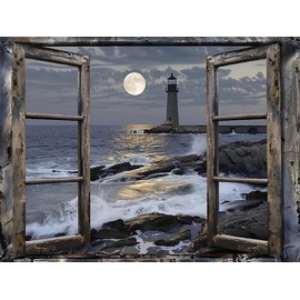 JXDXDJ Lighthouse Diamond Art Kits for Adults,Ocean Coast 5D Diamond Painting Kits for Beginner,Gem Painting Round Diamond Dots,DIY Full Drill Gem Art for Adults Crafts,Home Wall Decor 16x12 in