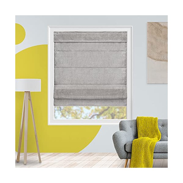 Room Darkening Roman Shades for Windows, Cordless Linen Fabric Window
