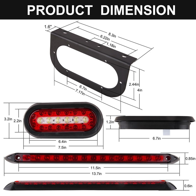 Partswcgg 6" Oval Led Trailer Tail Lights Kit w/Mounting Brackets,2Pcs