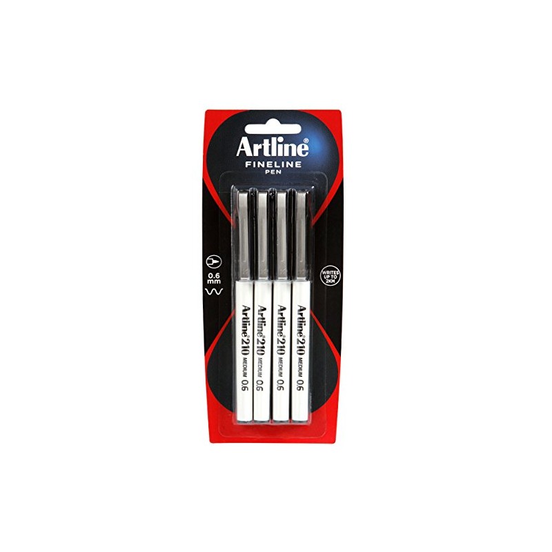Artline 210, 121082, Fineliner Pen, Hangsell, 0.6mm, Black, 4 Pack