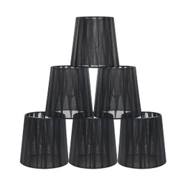 LAMPWELL KORA Clip-on Chandelier Lamp Shades,Set of 6,Small Barrel,5.2"×4"×H5.2", Organzy Ribbon, Handmade,Modern Decorative,Black