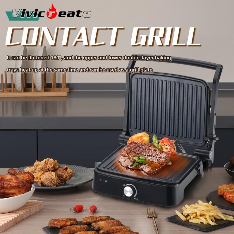 Vivicreate 5 in 1 Contact Grill, Stainless Steel Panini Press,