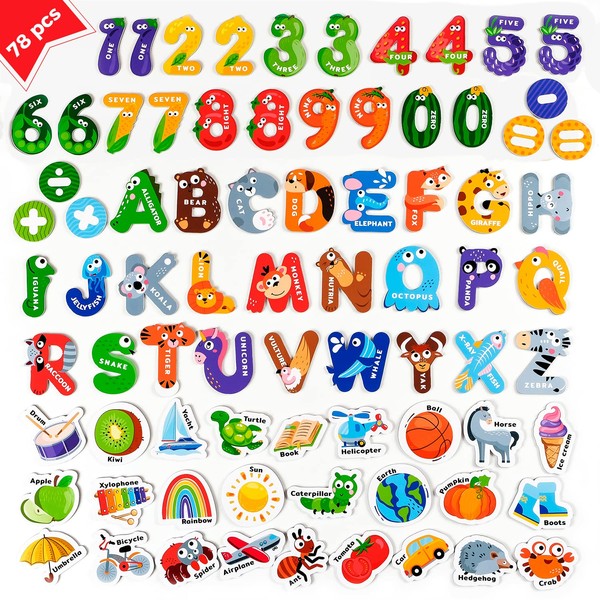 78 PCS Magnetic Letters and Numbers for Toddlers, Fridge Magnets for Toddlers, Magnets for Kids, Alphabet Magnets, ABC Magnets, Number Magnets, ABC Magnets for Toddlers 1-3 Baby Safe - Simply Magic
