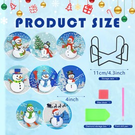 8 Pieces Christmas Diamond Art Cup Coaster DIY Snowman Diamond Mosaic Painting Coaster with Holder 5D Winters Rhinestones Full Drill Diamond Coasters for Beginners Kids Adult Crafts Hobbies Kits Gift