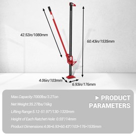 60" Farm Jack with 7000 lbs Capacity, Heavy-Duty High Lift Jack for Off-Road, Tractor, Truck, and SUV Lifting