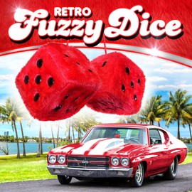 Red Fuzzy Dice for Car - Rear View Mirror Plush Cute Car Accessories for Interior - Auto Rearrview Hanging Ornament Decorations - Cool Classic Retro 1970s Aesthetic Automotive Decor - Red and Black