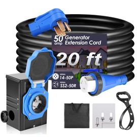 Seeutek 50 Amp Generator Cord and Pre-drilled Power Inlet Box, NEMA 14-50P/SS2-50P Generator Extension Cord High Conductivity, 4 Prong 20 FT Functional Cable with Interlock Kit, ETL Listed